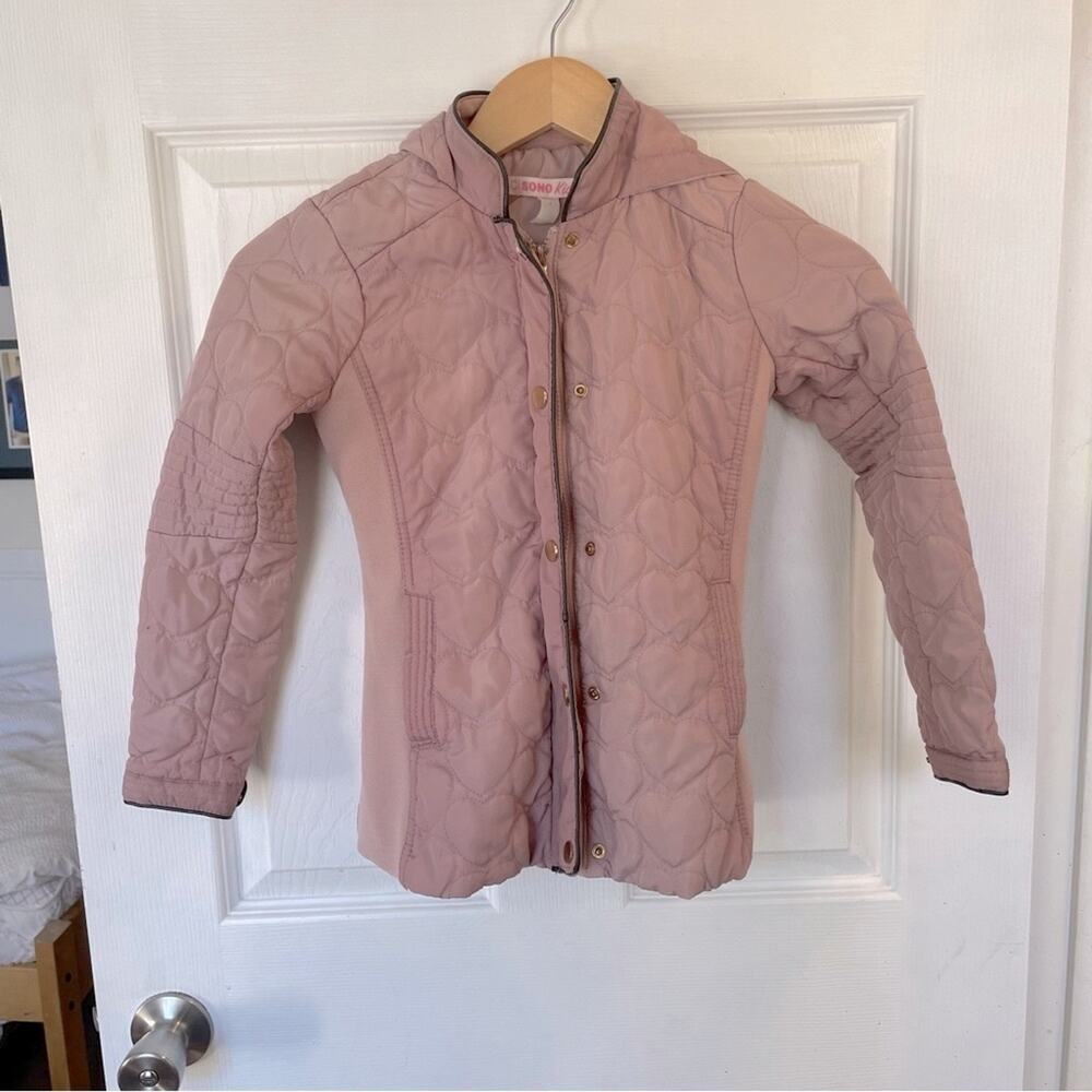 Ci Sono Girl Heart Quilted Jacket Hood Full Zip Pockets in Kids Size 7 - Picture 2 of 3